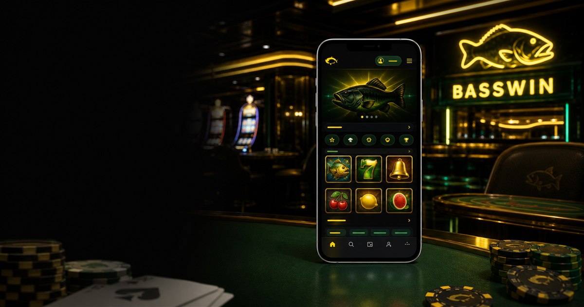 Bass Win casino lobby artwork shown on a mobile screen